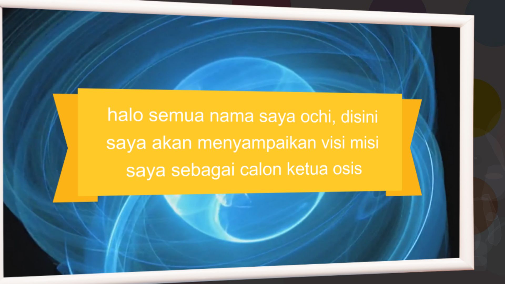 halo semua nama saya ochi, disini saya akan menyampaikan visi misi saya ...