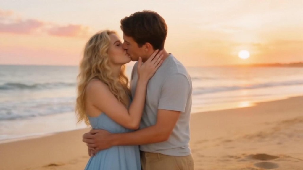 create romantic couple french kissing videos with AI