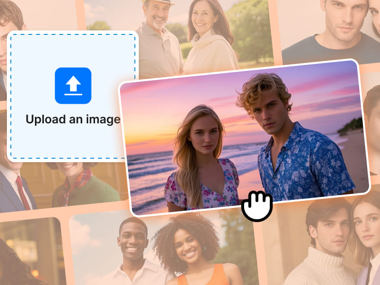 Încarcă fotografii clare pentru a crea scene de sărut online