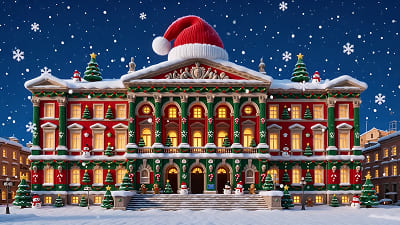 add Christmas decorations and lights to buildings