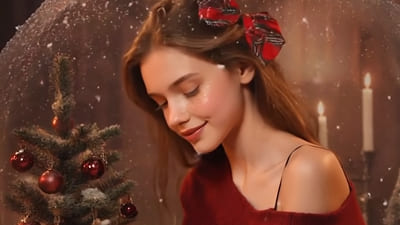 show a woman in a Christmas snow globe