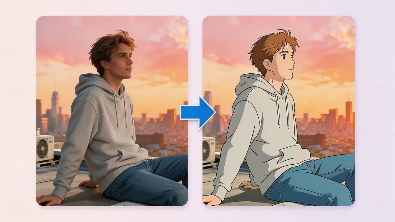 recreate your photo in Ghibli cinematic animation style