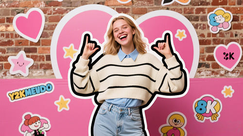 apply a trendy Y2K collage style to your picture