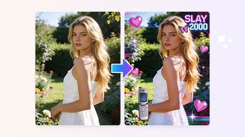 apply a Y2K cyber collage effect with retro stickers