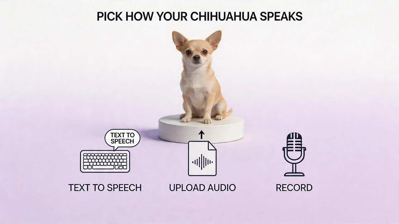 Natural lip sync on a Chihuahua photo—mouth movement matched to your audio