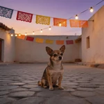 Picture Chihuahua sample in an empty courtyard with string lights