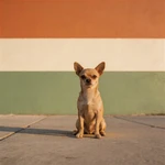 Highlight Chihuahua sample beside a colorful street-art mural