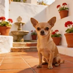 Show Chihuahua sample in a Mediterranean sunlit courtyard