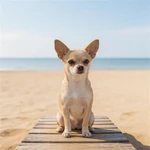 Frame Chihuahua sample on a sandy beach boardwalk