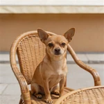 Show Chihuahua sample on an empty urban crosswalk at dawn