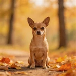 Place Chihuahua sample on an autumn forest leaf trail