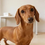 Feature Dachshund sample in a bright minimal study corner