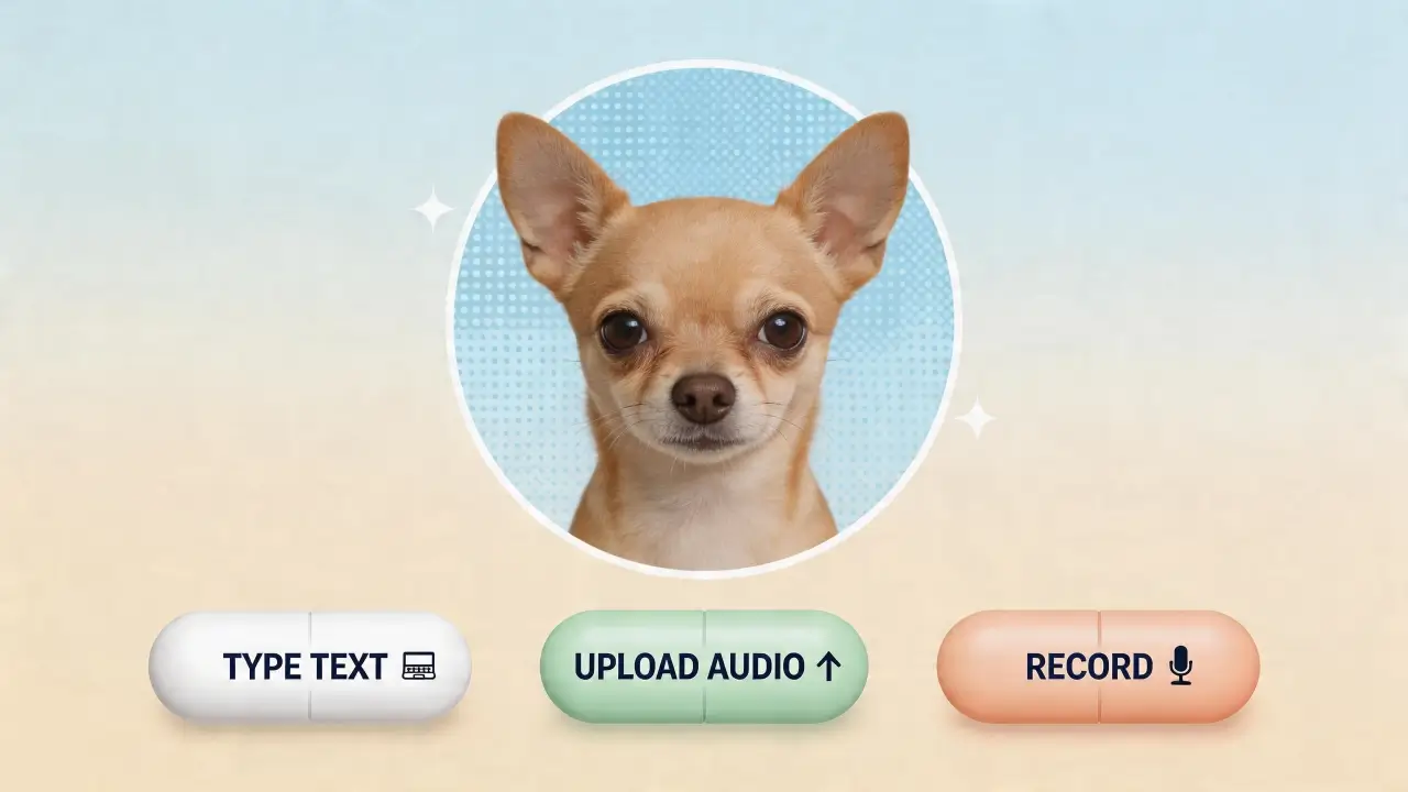 Enter text or add audio file for your talking dog.