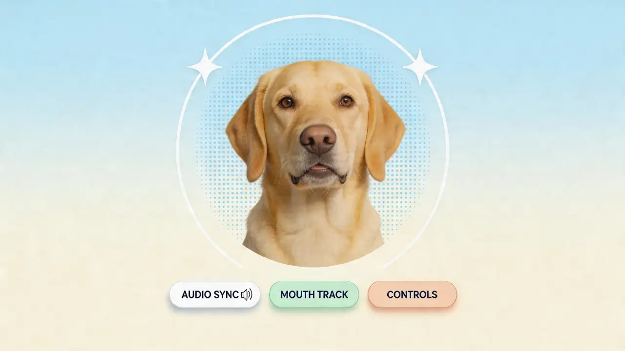 Create a talking dog video with lip-sync style animation.