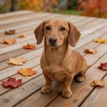 Talking Dachshund front-facing portrait with full face