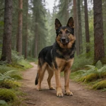 Talking German Shepherd alert front-facing photo with steady gaze