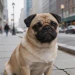 Talking Pug close-up with expressive face and full mouth area visible