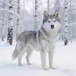 Talking Siberian Husky portrait with full face and eyes visible for talking pet video