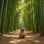 Frame French Bulldog sample along a bamboo grove path