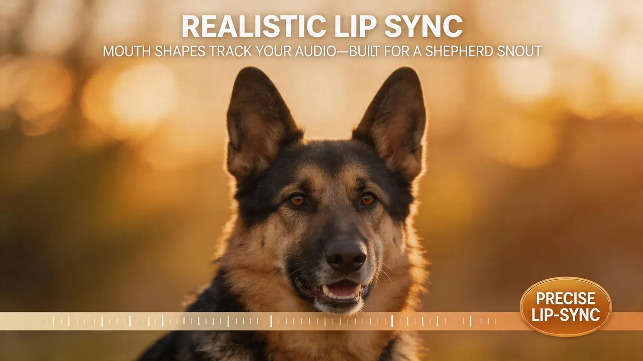 Match your German Shepherd portrait to the soundtrack with believable mouth timing