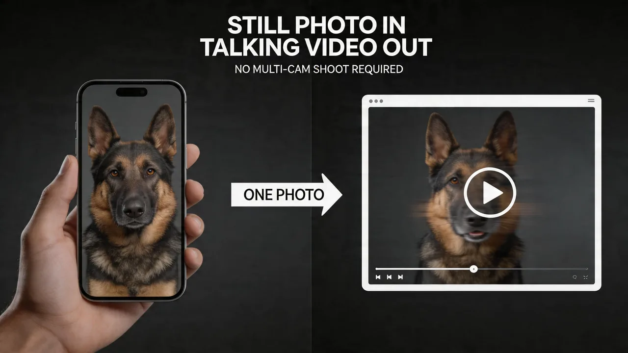Turn one sharp shepherd portrait into a short talking performance