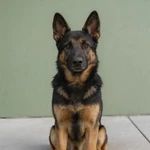 Highlight German Shepherd sample before a muted painted sidewalk wall