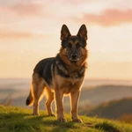 Capture German Shepherd sample on a grassy ridge under open sky