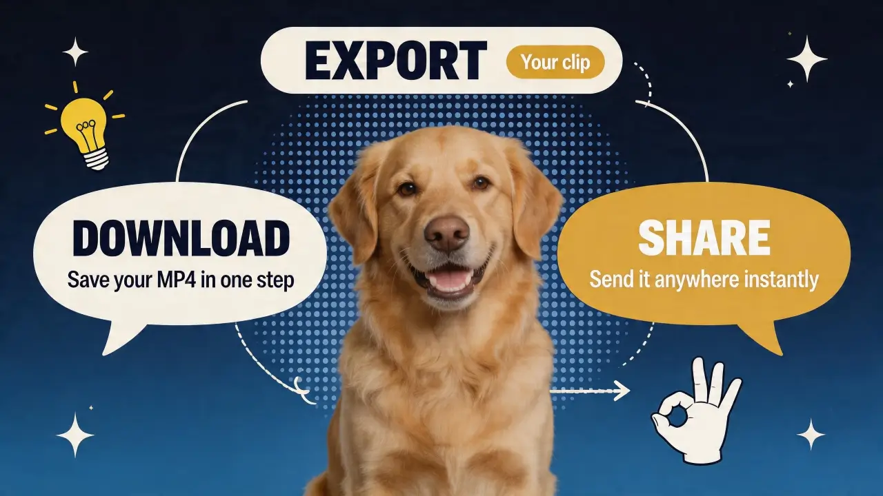 Download and share your finished talking dog video.