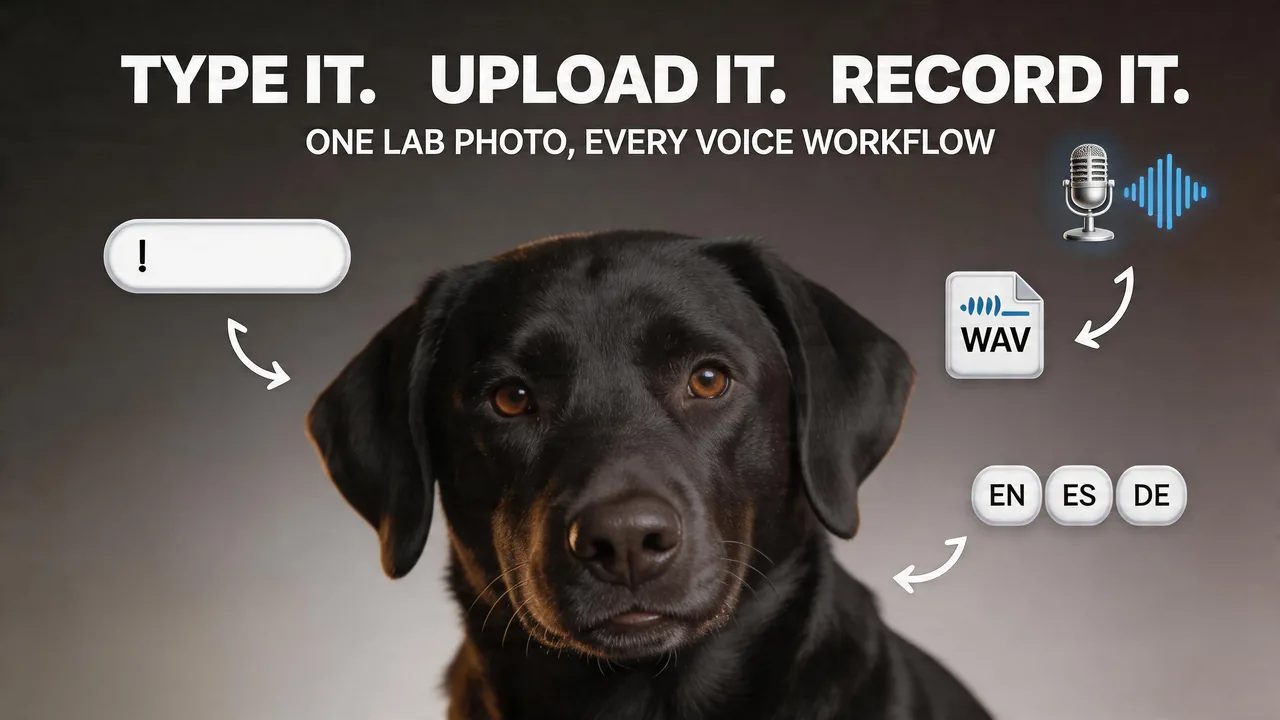 Add text-to-speech, file audio, or mic voice to a Labrador Retriever photo