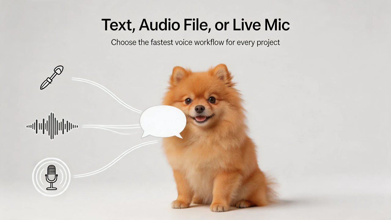 Choose text audio file or live mic for Pomeranian voice input